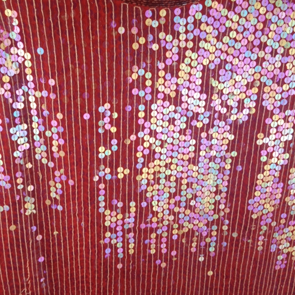 VTG ANNABELLE RED SEQUIN PURE SILK BLOUSE SZ XL - Picture 2 of 4